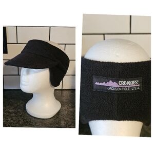 Croakies Jackson Hole Fleece Visor Headband Black Winter Ear Warmer Hat USA Made